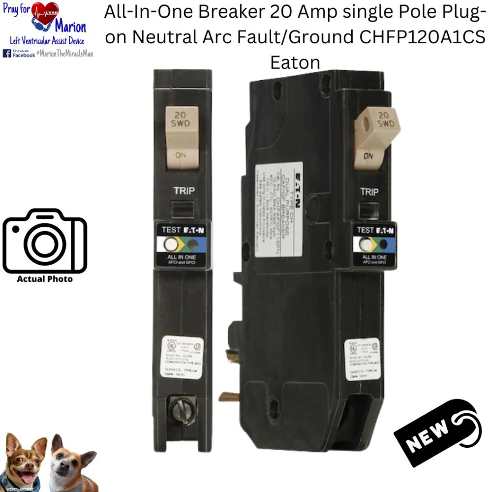 All-In-One Breaker 20 Amp single Pole Plug-on Neutral Arc Fault/Ground CHFP120A1